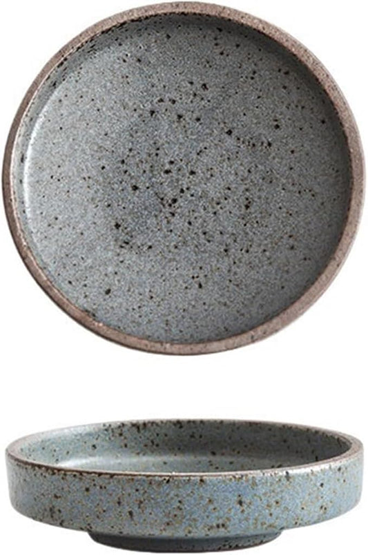 Sauce Dish Creative Rough Pottery Tableware Restaurant Snack Plate Household Snack Plate Simple Round Appetizer Plate Snack Plate(Gris)