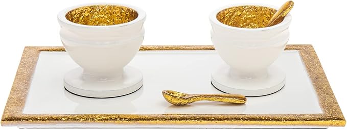 Godinger Serving Tray, Serving Platter for Appetizers, Desserts, Hors D'vour, Pastries & More Metal White with Gold Rim -9x6