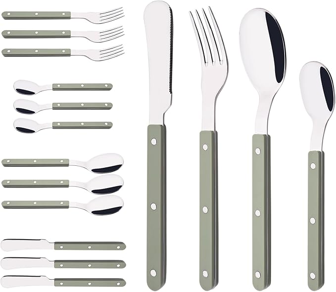 Green Handle Silverware Set, Uniturcky 16-Piece Stainless Steel Flatware Set for 4, Tableware Eating Utensils for Daily Use and Party, Camping Cutlery Set with Color Handle