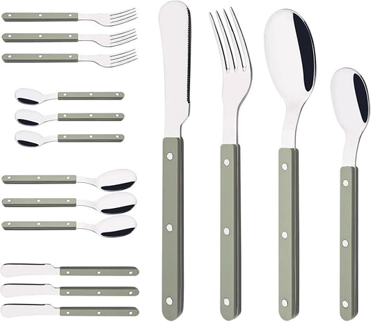Green Handle Silverware Set, Uniturcky 16-Piece Stainless Steel Flatware Set for 4, Tableware Eating Utensils for Daily Use and Party, Camping Cutlery Set with Color Handle