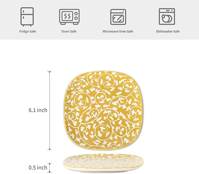 Selamica Porcelain Small Plates - 6 Inch Dessert, Appetizer & Salad Plates - Microwave & Dishwasher Safe - Set of 6 - Assorted Color