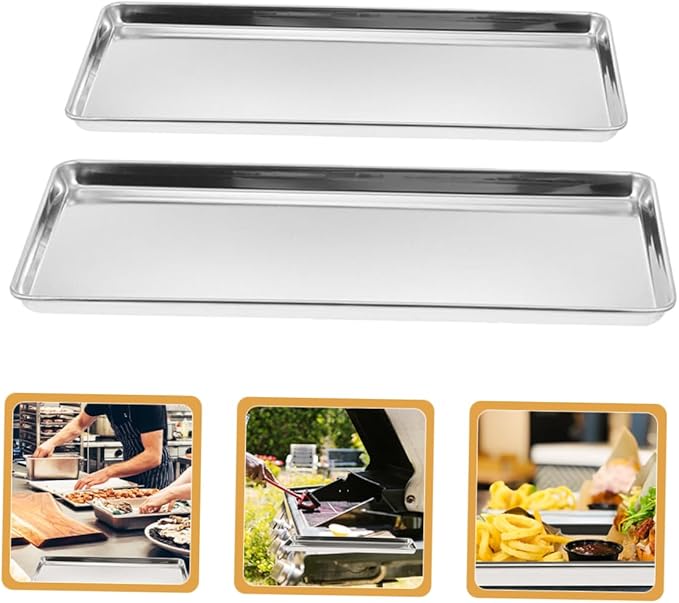 Alipis 2pcs Stainless Steel Dinner Plate Rectangular Serving Tray Large Food Tray Modern Snack Plate for Home Hotel Party