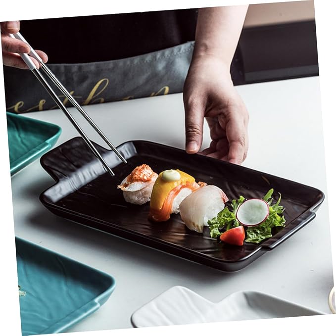Tableware Wedding Guest Steak Plate Japanese Appetizer Plates Ceramic Jewelry The Wedding Ceramic Platter Plates Practical Food Serving Dish Ceramic Sushi Platt (Black-29.5 * 16.2 * 2.5cm
