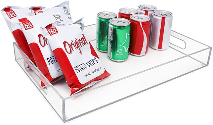 Isaac Jacobs Clear Acrylic Serving Tray (11x17) with Cutout Handles, Spill-Proof, Stackable Organizer, Space-Saver, Food & Drinks Server, Indoors/Outdoors, Lucite Storage Décor & More