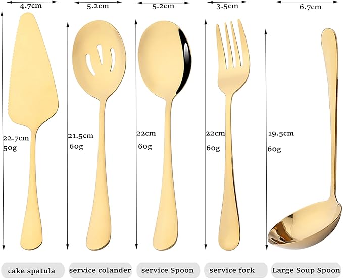35-Piece Mirror Gold Flatware Set, 18/0 Stainless Steel Cutlery Set With Seriving Utensils For 6, Home Restaurant Silverware Set With Cake Knife, Colander, Soup Spoon, Dishwasher Safe