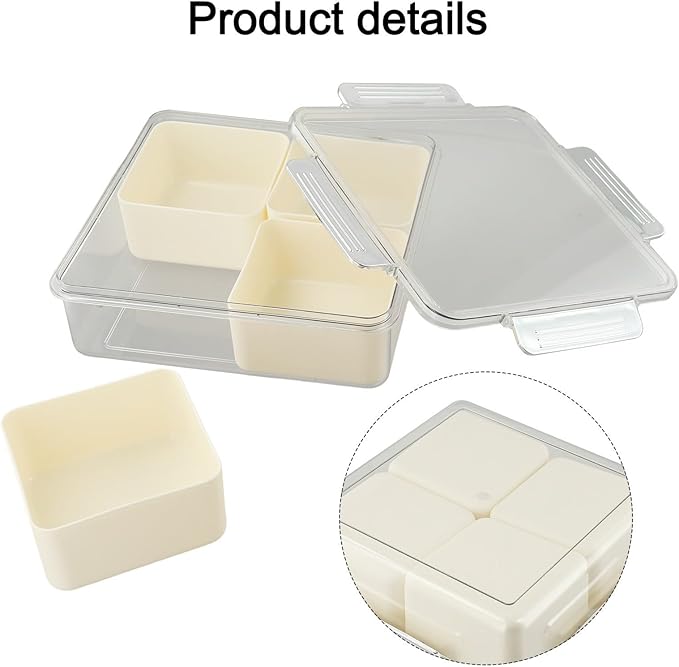 White Divided Serving Tray with Lid, 45 Compartments Snack Box for Candy Nuts Cookies Fruit, Portable ABS Food Storage Container for Parties Picnics Gatherings(Milk silver-square)