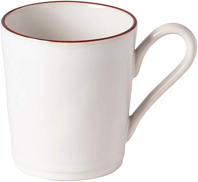 Costa Nova Ceramic Stoneware 12 oz. Mug - Beja Collection, White & Red | Microwave & Dishwasher Safe Dinnerware | Food Safe Glazing | Restaurant Quality Drinkware