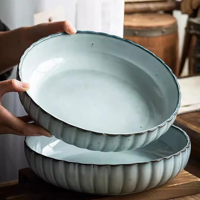 Kitchen Plates Ceramic Deep Plate Household Crayfish Plate Retro Fruit Plate Vegetable Plate Soup Plate Boiled Vegetable Plate Restaurant Plates