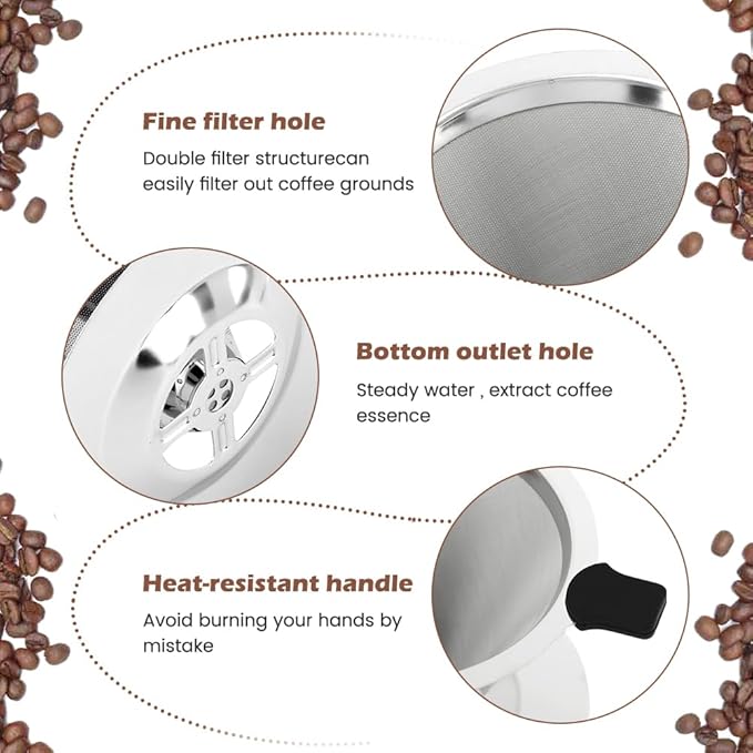 Pour Over Coffee Dripper Paperless Reusable Coffee Filter Pour Over Coffee Dripper Stainless Steel Reusable Filter Slow Drip Paperless Coffee Filter for Extraction (1-2 Cup)(COLOR:Medium)