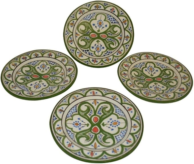 Ceramic Plates Handmade Appetizer Tapas Set Of 4 - White Green