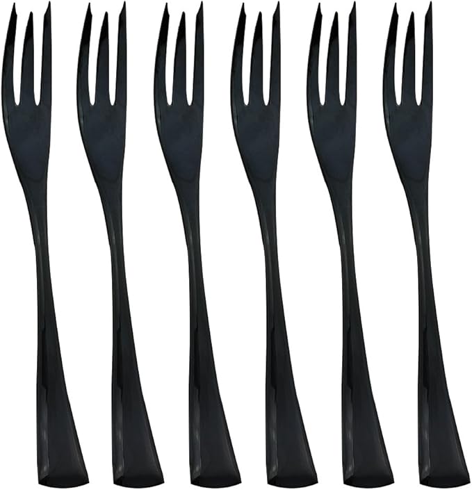 Mirror Polishing Black 18/10 Stainless Steel, Single Serving Flatware Silverware cutlery utensils Set,set of 6 Fish Fork