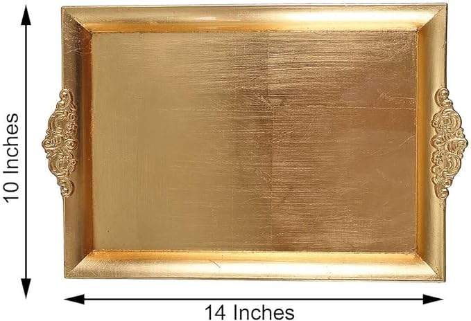 Efavormart 2 PCS - Gold 14" x 10" Rectangle Decorative Plastic Serving Trays with Embossed Rims for Wedding Birthday Party