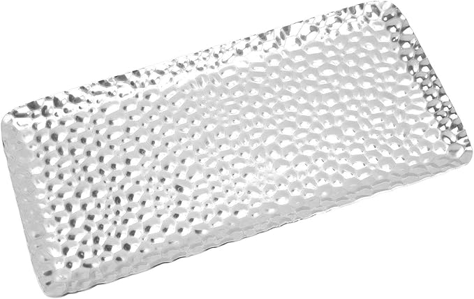 Hammered Stainless Steel Serving Tray, 19.5x9.5cm Rectangular Decorative Tray for Living Room Bedroom Kitchen Bathroom (Silver)