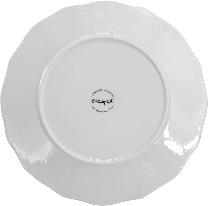 Elama Millie 16 Piece Scalloped Double Bowl Porcelain White Dinnerware Set, Serveware, Tableware, Bowls, Plate Set (Millie)