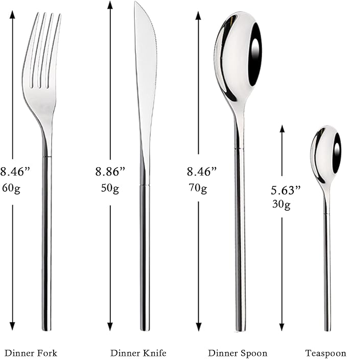JASHII 304 Flatware Set Silver Silverware Set Mirror Polished 18/8 Stainless Steel Cutlery Set with Round Handle 24 Piece Wedding Housewarming Gift Service for 6