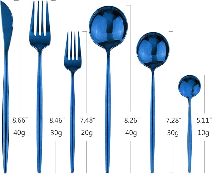 Blue 36-Pieces Silverware Flatware Mirror Polished Dinnerware, 18/0 Stainless Steel Cutlery Set For Home Kitchen Party Hotel Restaurant Wedding Service for 6