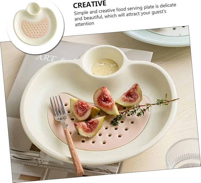 Dipping Plate Drain Tray Dumpling Serving Plate Ceramic Snack Dish Unique Design Dishwasher Safe