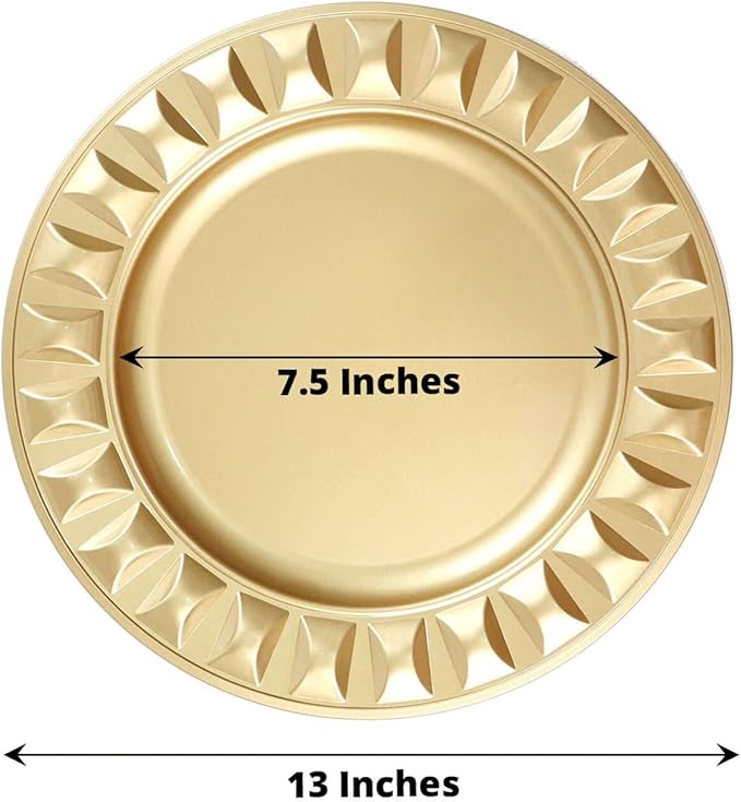 Efavormart 6 Pack | 13" Gold Round Bejeweled Rim Plastic Dinner Serving Trays, Disposable Charger Plates