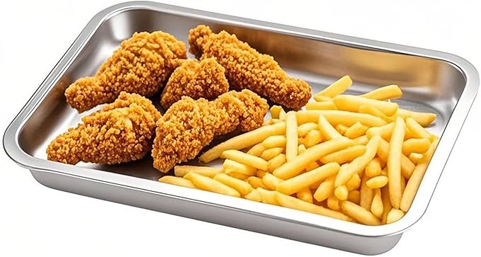 Breading Trays Set of 3 Stainless Steel Breading Pans for Dredging Chicken Breasts and Marinating Meat, Food Prep Serving Trays (12.4" x 8.5" x 1.9")