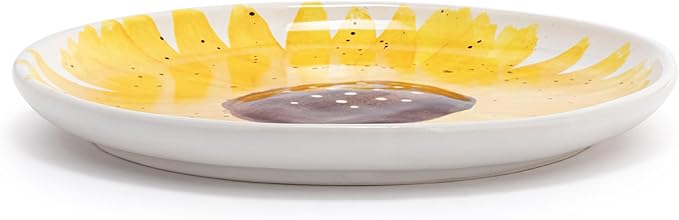 DEMDACO Decorative Serving Dining Dish Appetizer Plate, 8 Inch Ceramic Stoneware, Sunflower