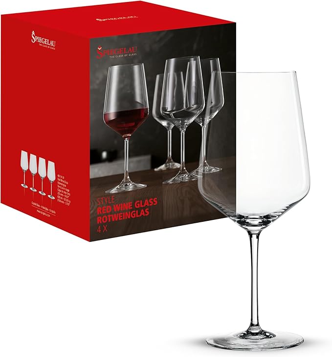 Spiegelau Style Stemmed Red Wine Glasses, Lead-Free Crystal Wine Glasses for Pinot Noir, Cabernet, Wedding, Housewarming, Anniversary, Birthday Gifts, Elegant Glassware, Home Bar, 22.2 oz, Set of 4