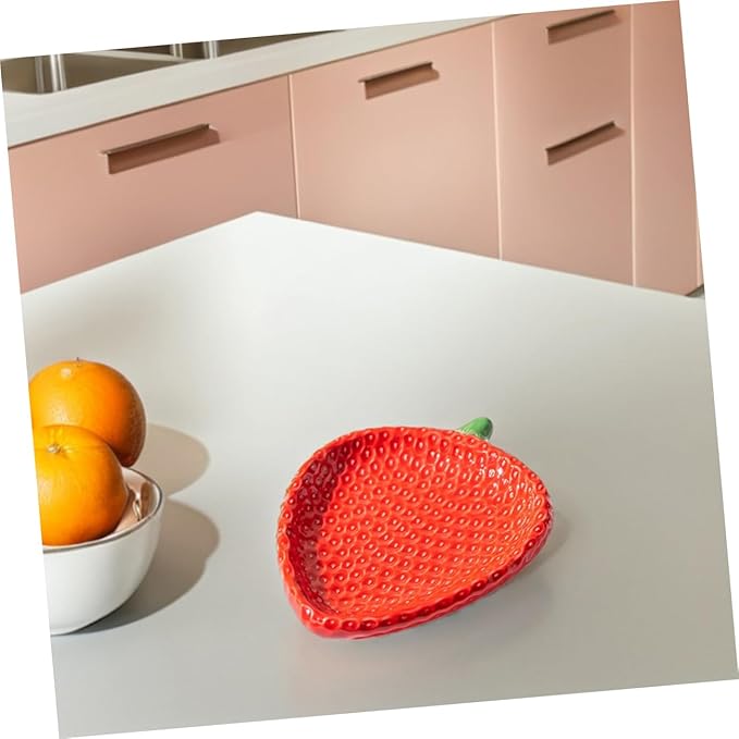 Healifty Strawberry Shaped Ceramic Appetizer Plate Creative Porcelain Snack Dish for Sushi Pastries and Dipping Sauces for Home Gatherings and Outdoor Picnics