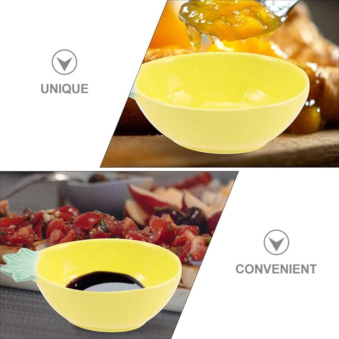 Kichvoe 3pcs Pineapple Plates Ceramic Soy Sauce Dishes Decorative Dessert Bowls Appetizer Plates for Hawaiian Tropical Luau Party Decors Yellow