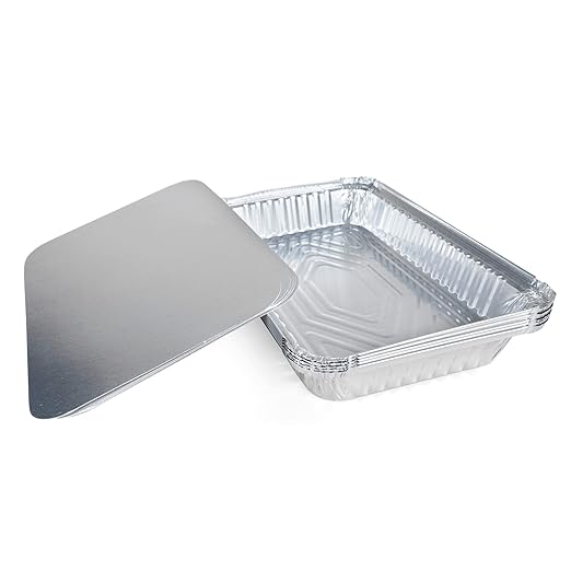 IDL Packaging 4 lb. Oblong Aluminum Foil Pans with Lids - 13" x 9" x 1.5” (pack of 5) - Disposable Foil Baking Dishes - Great for Grilling, BBQ, Steaming, Freezing