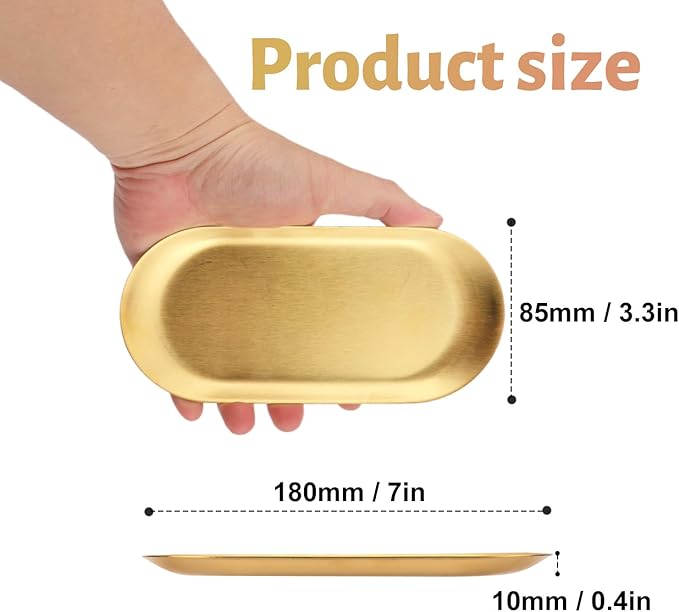 15 Pack 7 Inch Oval Stainless Steel Decorative Tray, Stainless Steel Tea Fruit Tray, 7 inch Gold Oval Trays for Bathroom Vanity, Jewelry, Perfume & Key Organizer (Gold)