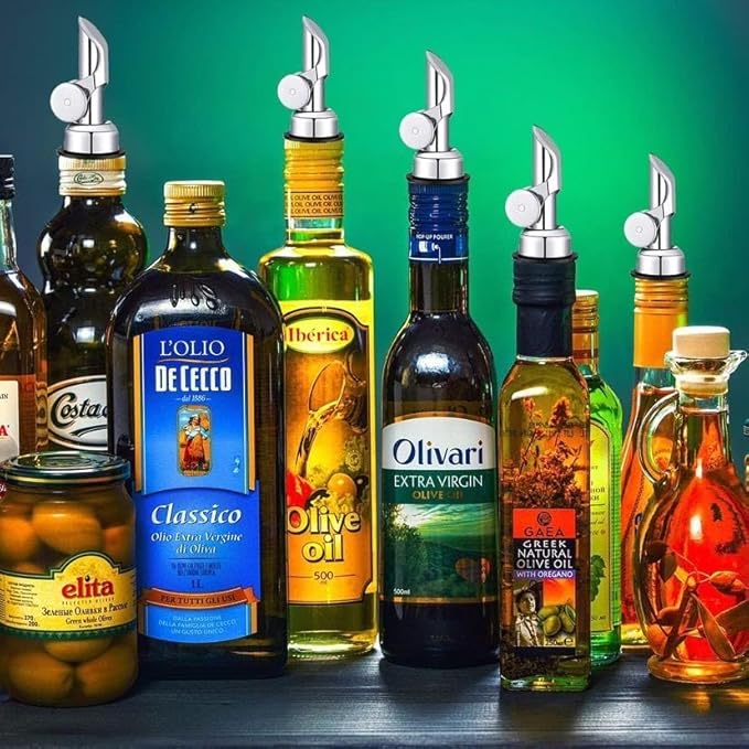 6PCS Weighted Liquor Bottle Pourers, Auto Flip Olive Oil Spout, Stainless Steel Olive Oil Dispenser Spout, Alcohol Pourer Spouts, Liquor Pourers for Suitable About 3/4" Bottle Mouth