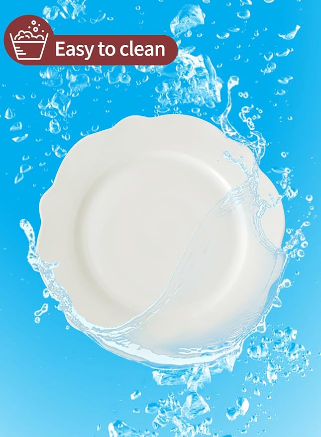 OMAYKEY Ceramic Dinner Plates Set of 8, 10.5 Inch Porcelain Salad Dessert Round Lotus Plates, Microwave, Oven and Dishwasher Safe, Kitchen Serving Dishes Plates for Lunch, Party, Wedding, Restaurant