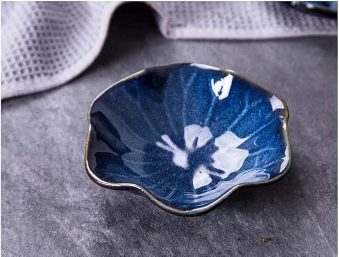 KCHAIN Pack of 4 Blue Ceramic Soy Sauce Dipping Bowls Side Dish Plates for Snack Sushi Fruit Appetizer Dessert 4 1/3 Inch