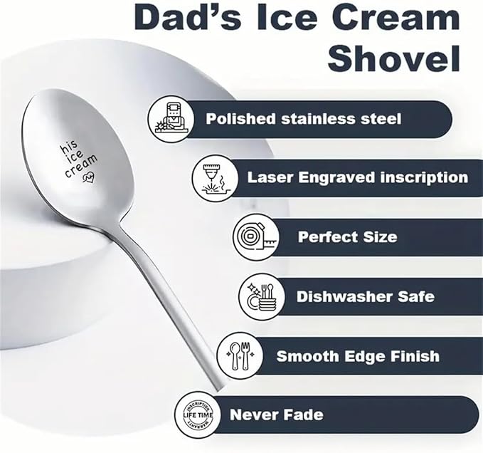 Engraved Ice Cream Spoon Gifts for Couple on Anniversary, 2 Pcs Personalized Coffee Spoon Stainless Steel, Couple Gifts for Him and Her on Valentines Day (scoop, his/her ice cream)