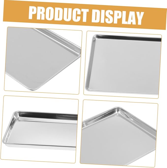 Alipis 2pcs Stainless Steel Dinner Plate Rectangular Serving Tray Large Food Tray Modern Snack Plate for Home Hotel Party