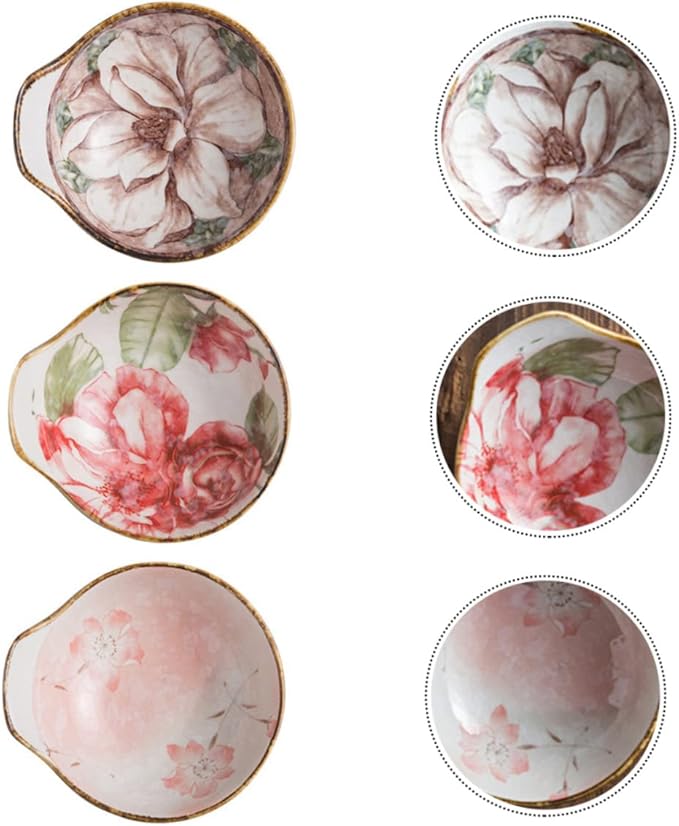 Mobestech 3Pcs Ceramic Appetizer Plates Hand Painted Sauce Bowls for Dipping Seasoning Kitchen Tableware for Home School Picnic Travel Random Styles