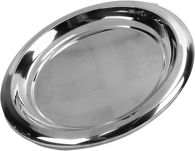 Pssopp DishFruit PlattersTrays Serving Tray, Silver Circular Metal Platter Decorative Tray for Displaying Whiskey Flutes Coffee Table Stainless Steel Round Stainless Steel Round (S)