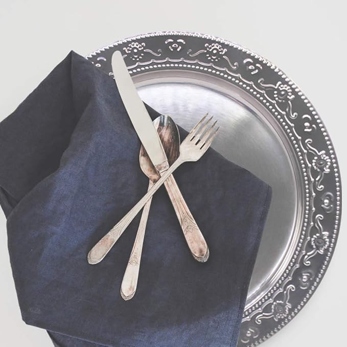 13-Inch Stainless Steel Charger Plates, 6Pcs Silver Dinner Plate Chargers Round Server Ware
