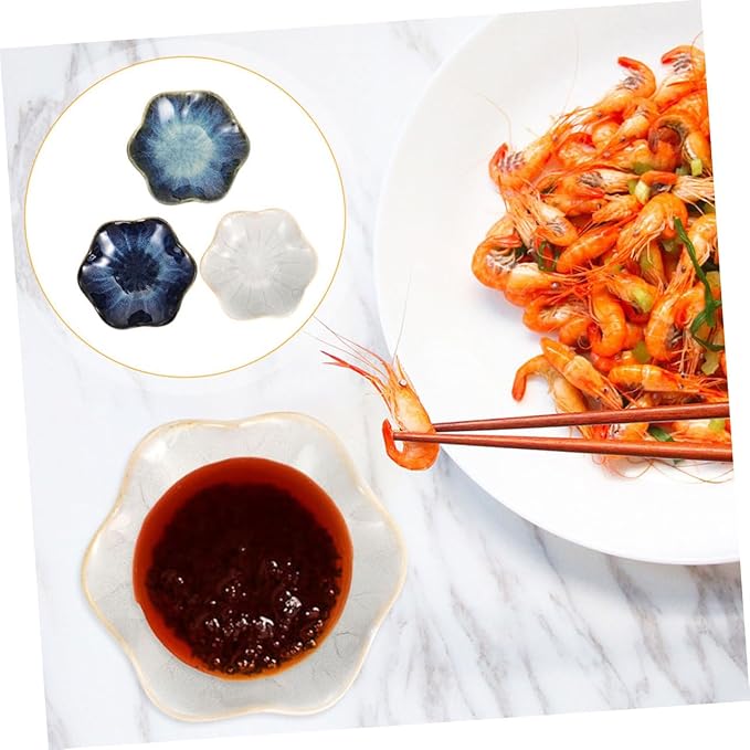 Mikinona Ceramic Sauce Dishes Set 3pcs Mini Black Appetizer Plates for Serving Seasoning Bowl Perfect for Tapas Appetizers