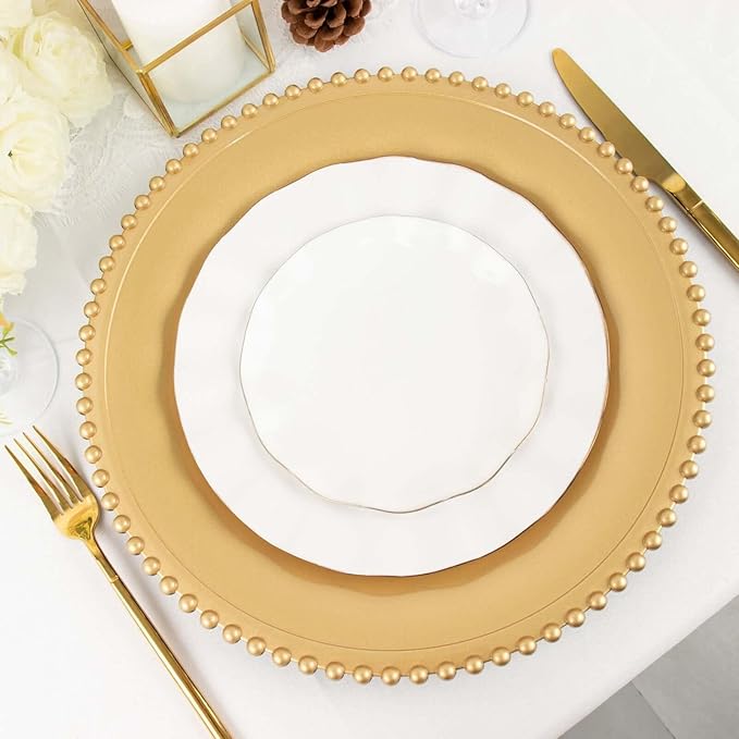 Efavormart 6 Pack 12" Gold Acrylic Round Charger Plates With Beaded Rim Dinner Charger Plates