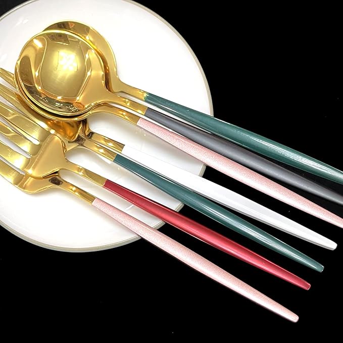 Gugrida 30Pcs Mirror Polish Champagne Gold Cutlery Set 304 Stainless Steel Dinnerware Set Kitchen Tableware Set Fruit Cake Fork Flatware Silverware Table Set,Service for 6