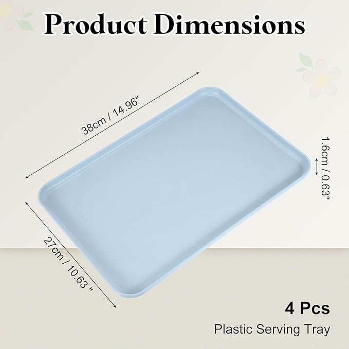 uxcell 4Pcs Plastic Serving Trays, 15 x 10.6 Inch Rectangle Food Trays Serving Cafeteria for Kitchen Restaurant Coffee Fruit Burger Lunch Dessert, Gray
