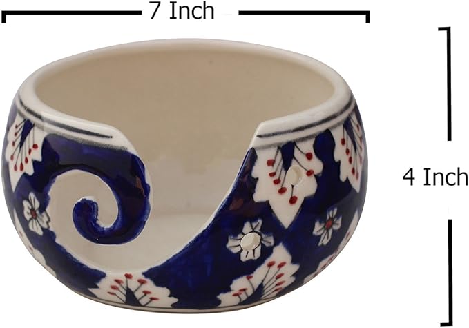 7" Inch Ceramic Yarn Bowl for Knitting and Crocheting with Smooth Spiral Outlet – Tangle-Free Yarn Organizer by ABHANDICRAFTS (AB-BOWL-022) (AB-BOWL-022)