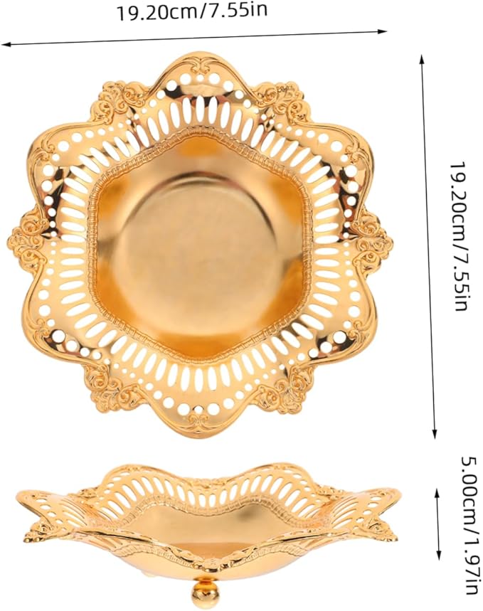 PRETYZOOM Golden Metal Serving Tray for Appetizers Jewelry and Fruits Vintage Decorative Platter for Parties Snacks and Desserts Multifunctional Design for Home and Events