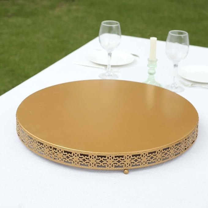 Efavormart Gold Metal Fleur De Lis Round Pedestal Cake Stands, Cupcake Dessert Display Stand Table Centerpiece - 20"