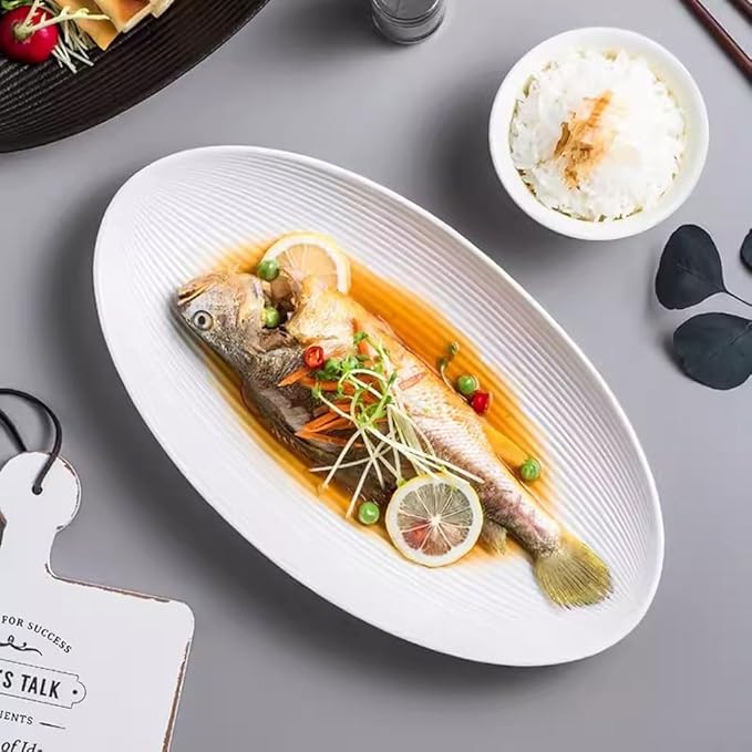 SONGCHAO Party Supplies Household Large Oval Steamed Fish Plate Ceramic Dinner Plate Restaurant Appetizer Plate Steak Plate Pasta Plate Party Plates (Color : 26.5cm)