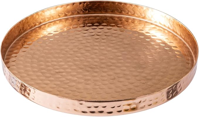 MyGift 11 Inch Deluxe Hammered Copper Kithchen Accessories Tray - Aluminum Plated Copper Platter and Vanity Tray - Handcrafted in India