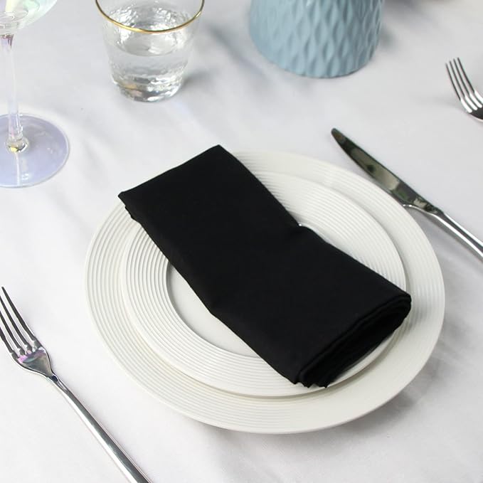 Solid Color Linen Blended Thin Dinner Cloth Napkins - Set of 12 (40 x 40 cm) - for Halloween Events & Home Use (Black)