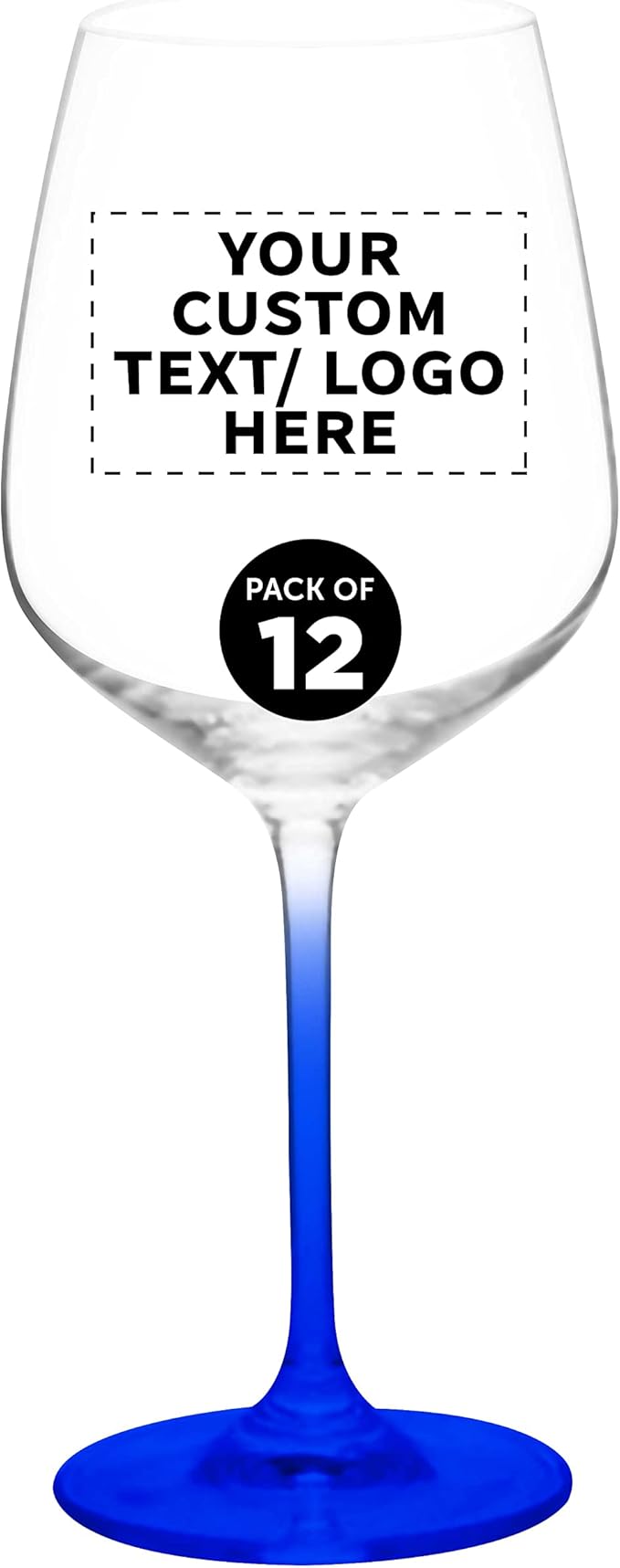 Custom Crystal Wine Glasses 17.5 oz Set of 12, Personalized Bulk Pack - Restaurant Glassware, Perfect for Red Wine or White Wine - Blue