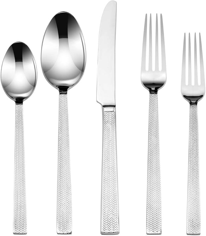 Italian Collection 'Tahoe' 20-Pc Premium Silverware Flatware Serving Set, Service for 4, 18/10 Stainless Steel Silver Plated Dining Flatware