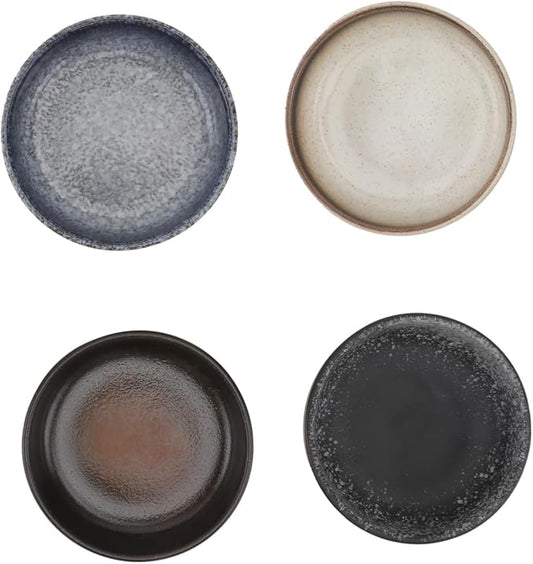 4pcs Ceramic Sauce Dishes Set Mini Appetizer Plates Decorative Style Microwave Safe Small Serving Bowls for Dipping Sauces and Condiments